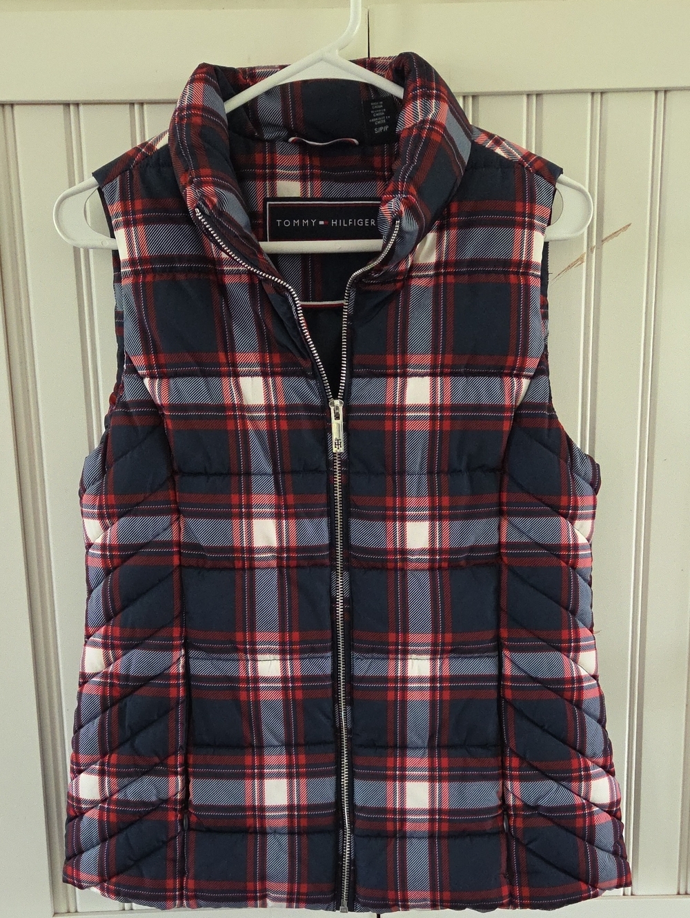 Tommy Hilfiger Puffer Vest Navy Red Plaid S/P